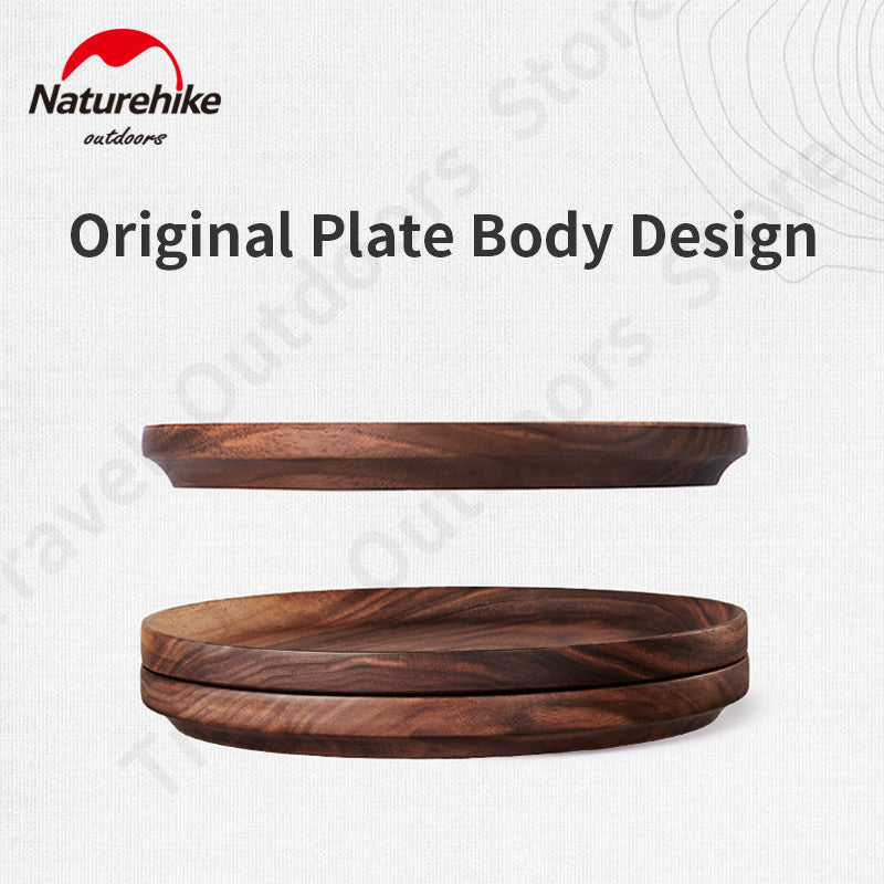 Naturehike Ultralight Black Walnut Wood Plate Portable Tableware Solid Wood Outdoor Western Food Fruit Salad Plate Camping Hiking Picnic Beach Travel Dish Diameter 20cm Original Nature Hike