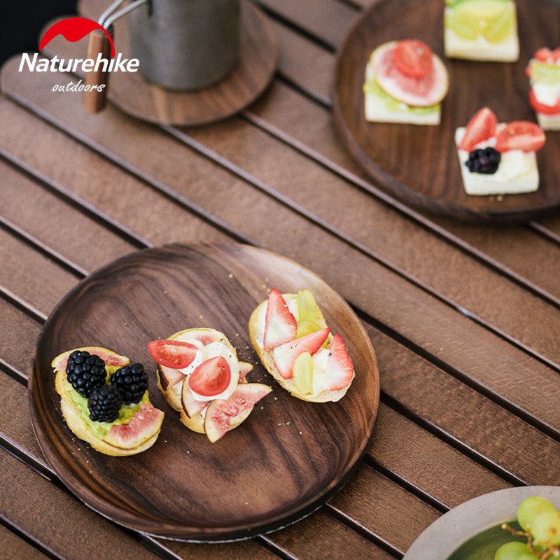 Naturehike Ultralight Black Walnut Wood Plate Portable Tableware Solid Wood Outdoor Western Food Fruit Salad Plate Camping Hiking Picnic Beach Travel Dish Diameter 20cm Original Nature Hike