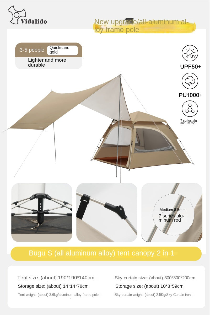 Vidalido COOCKOO Dome Automatic Tent Multi-Setup 2-in-1 Quick Fast Build Park Tent 2-3 Persons Silver Coated Sunscreen Waterproof Extended Canopy Outdoor
