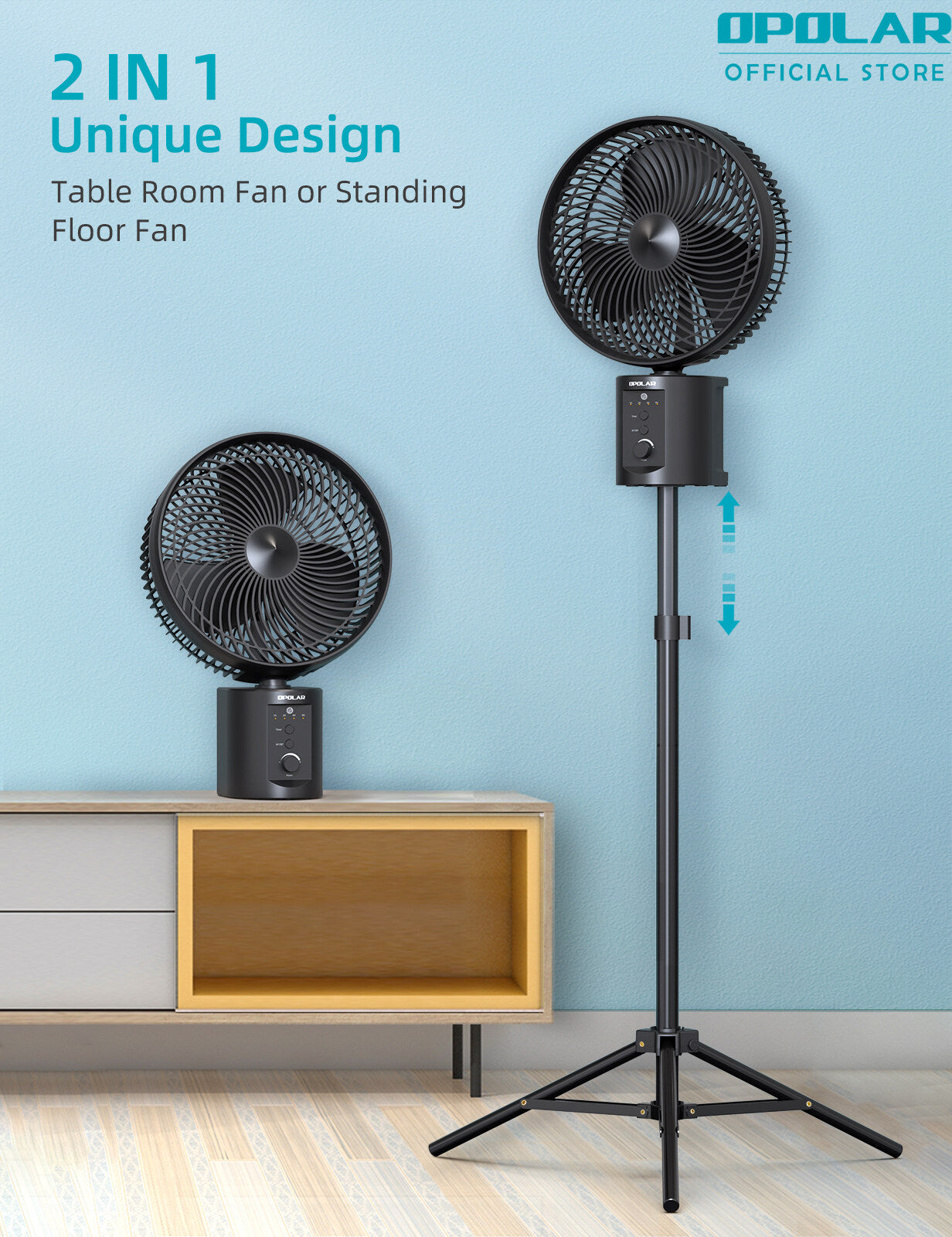 OPOLAR | ATEnge Oscillating Rechargeable Fan w/Remote Super Strong 7 Speeds 2 in 1 Unique Design 20000mAh (2*10000mAh) 10 Inch Cordless Battery Operated Fan