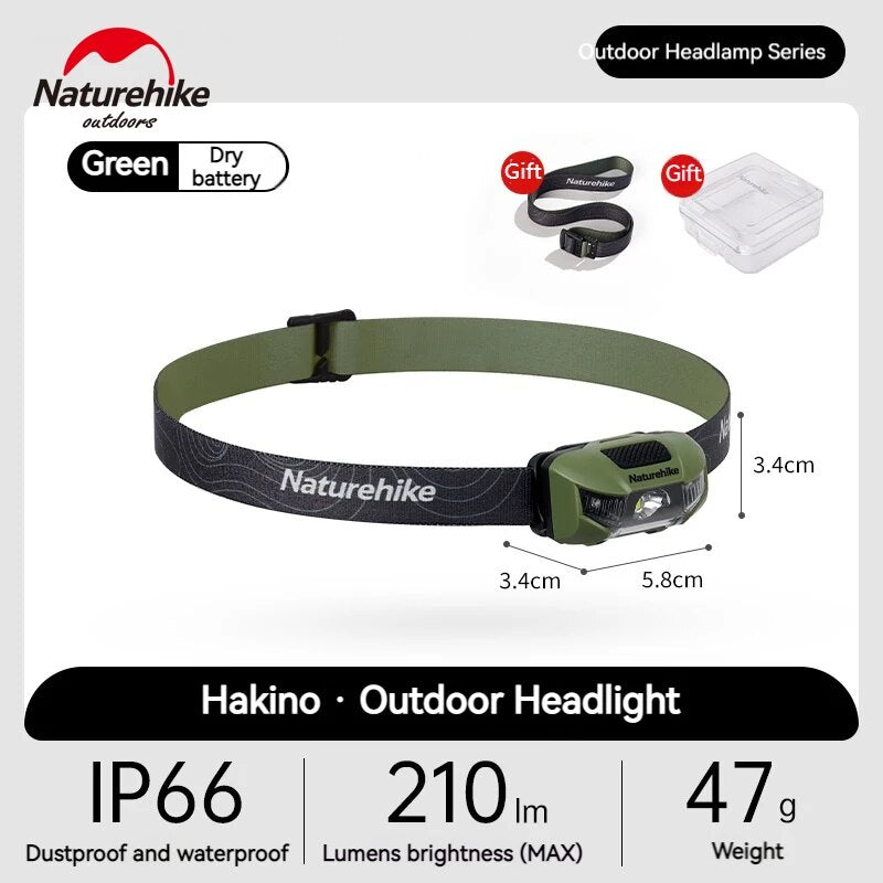 Naturehike LED Headlamp Camping Hiking Headlight Ultralight Head Lamp Light 4 Modes Flashlight SOS Red Light 60° Adjustable IP66 Waterproof 2 AAA Battery
