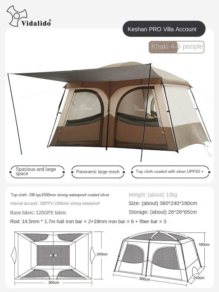 Vidalido AN SAAN Series M PRO Villa Tent Portable 4-6 Person Cabin Style Tent Large Space Three Dimensional Ventilation Outdoor Camping Waterproof