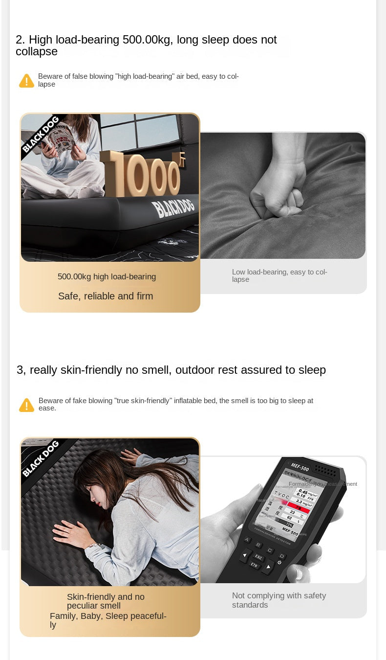 Blackdog DREAM CLOUD Air Inflatable Bed Premium Brushed Thick Black Ultra Comfortable Soft Outdoor Sleeping Pad Mattress USB Charging Air Pump