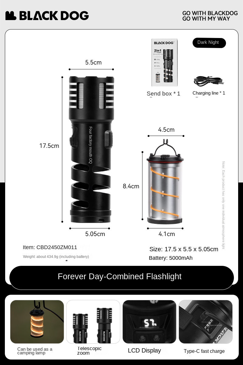Blackdog ETERNAL DAY Pocket Flashlight Portable Ultralight 2 in 1 Flashlight Lantern Detachable Atmosphere Lamp Waterproof LED Flash Light USB C Charging