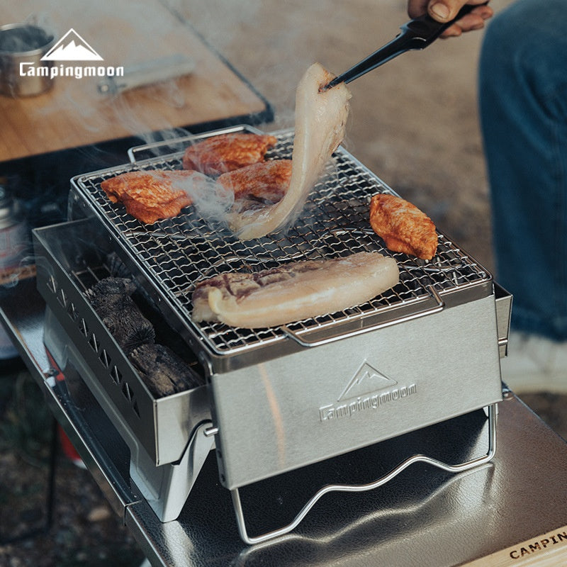 CAMPINGMOON MSW-1018 MSW-1019 Folding Grill Stove Net Rack Stand Windproof Version BBQ Charcoal Butane Stove Grill Mount Bracket Built-in Windshield