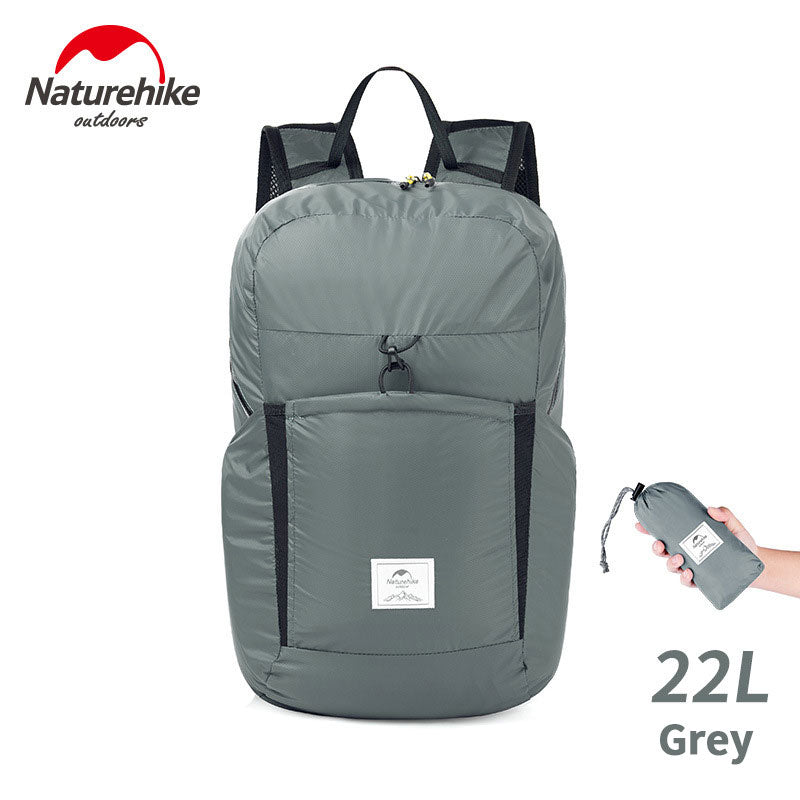 Naturehike 22L Waterproof Backpack Portable Ultralight Foldable Unisex Backpack Large Capacity Bag Soft And Breathable Wear Resistant Outdoor Camping Travel Hiking Bag 30D Nylon