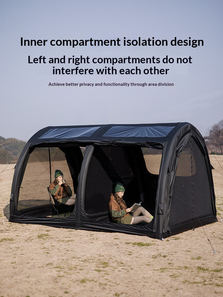 Blackdog DARKLINE AIR Inflatable Modular Tunnel Type Tent Fast Build Interconnected 30m² Shading Area High Ceiling Waterproof PU3000 Black Vinyl Coated Sunscreen