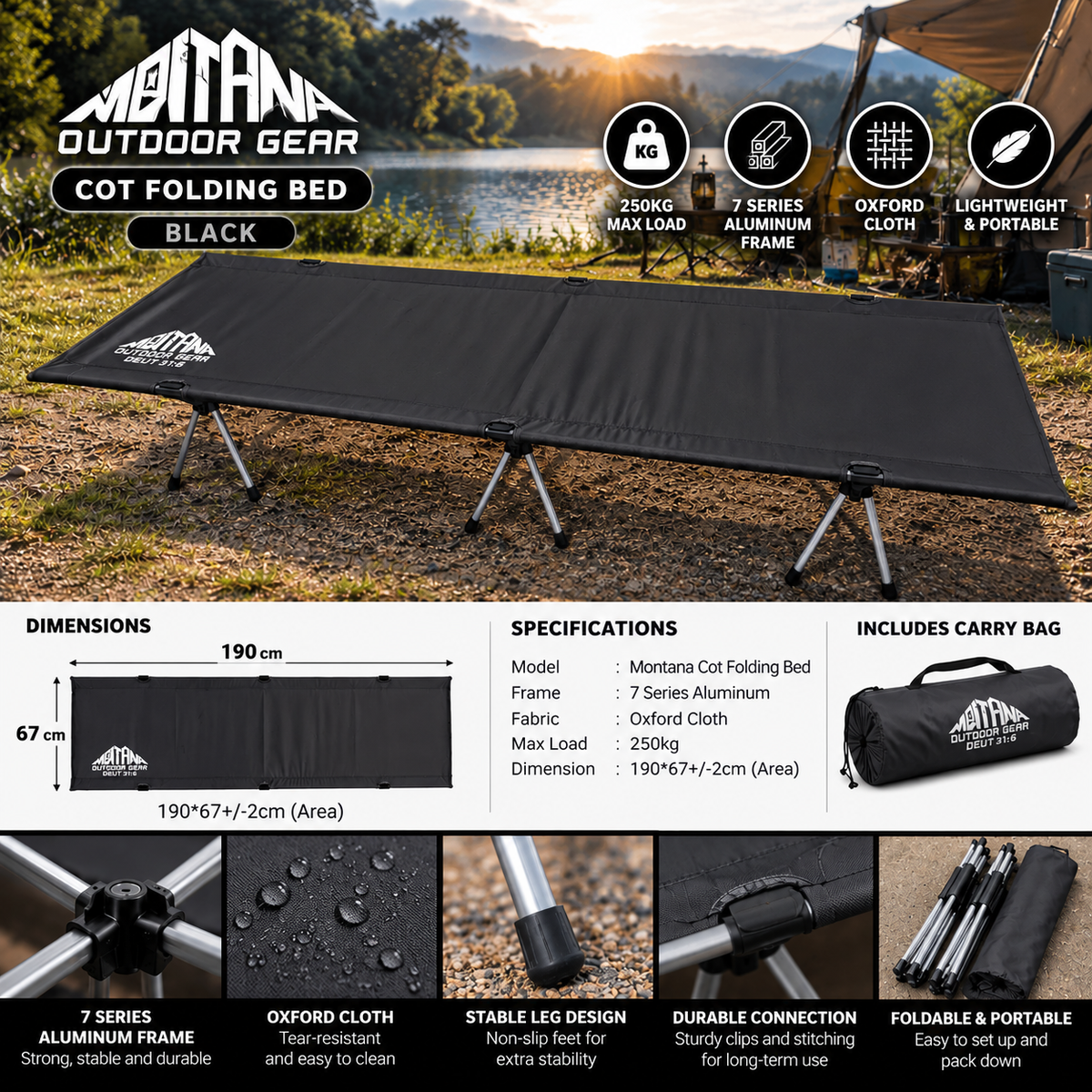 Montana COT TENT Combo Off the Ground Single Person Ultralight Portable Waterproof Camping Tent