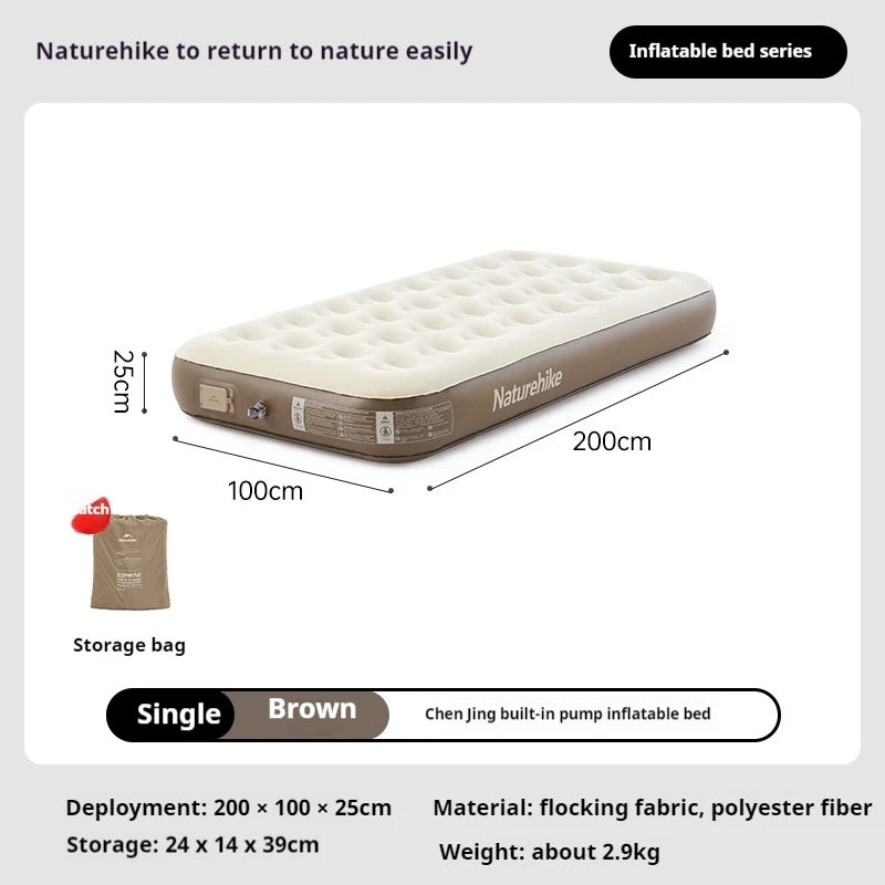 Naturehike Built-In Pump Inflatable Bed Portable Lightweight 1-3 Person Air Mattress Camping Tent Bed Sleeping Pad Home Mat Cushion Outdoor Travel