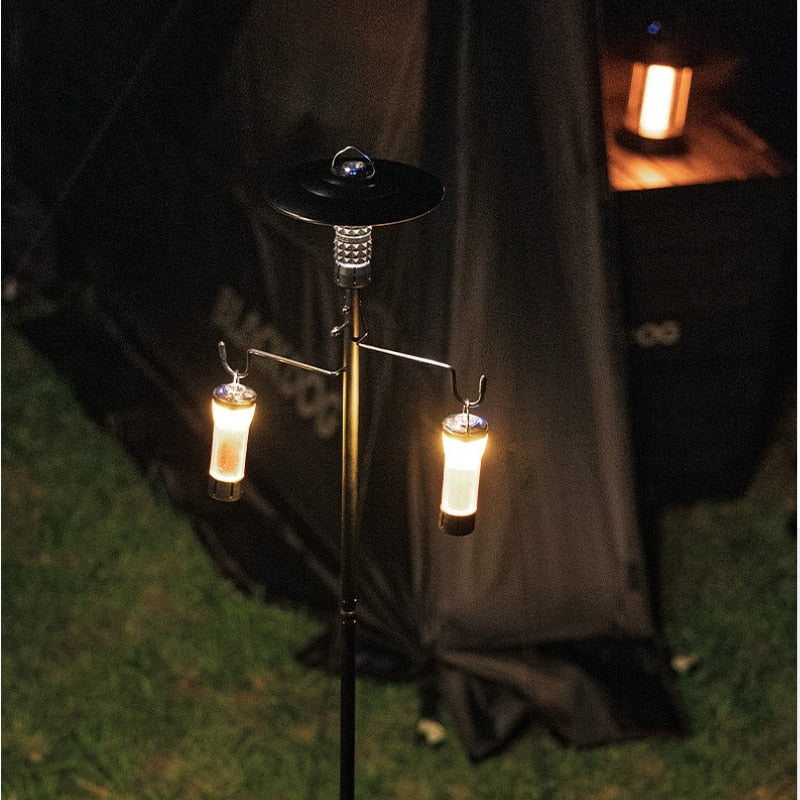 BLACKDOG by Naturehike Black Aluminum Lamp Post Portable Outdoor Camping 4 Section Light Pole Optional Hexagon Tray Ultralight Lantern Holder Bracket