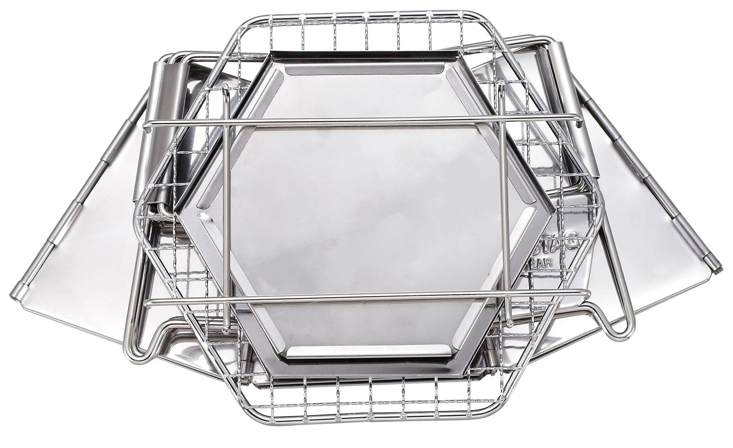 CAPTAIN STAG UG-0094 Hexa Tabletop Grill Small Foldable Stainless Steel Hexagonal Grill Charcoal Firewood Folding BBQ Burner Stove