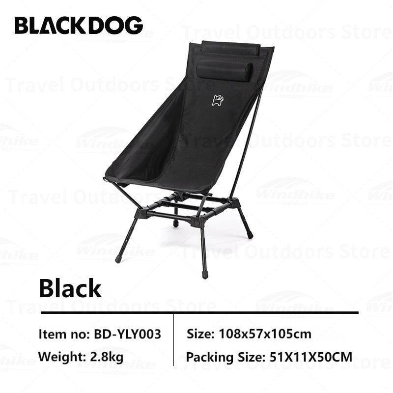 BLACKDOG by Naturehike Ultralight High Back Black Aluminum Adjustable Height Beach Moon Chair Outdoor Camping 150kg Max Weight Bearing Camping Chair