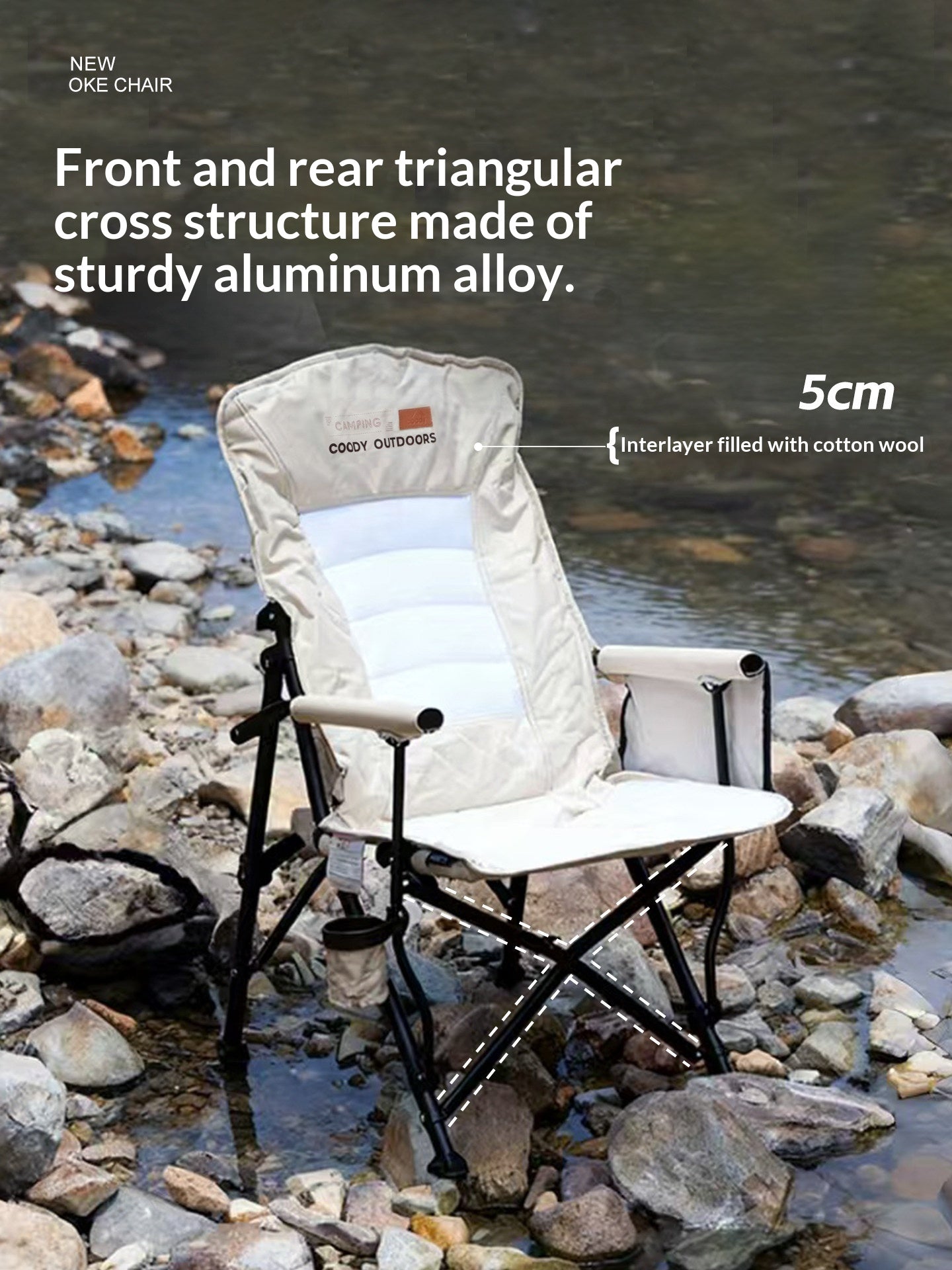 Coody OKE Relax Chair 136° Recliner Leisure Directors Chair Stable Load Bearing 150kg Triangular Cross Structure Design Aluminum Alloy Frame Outdoor