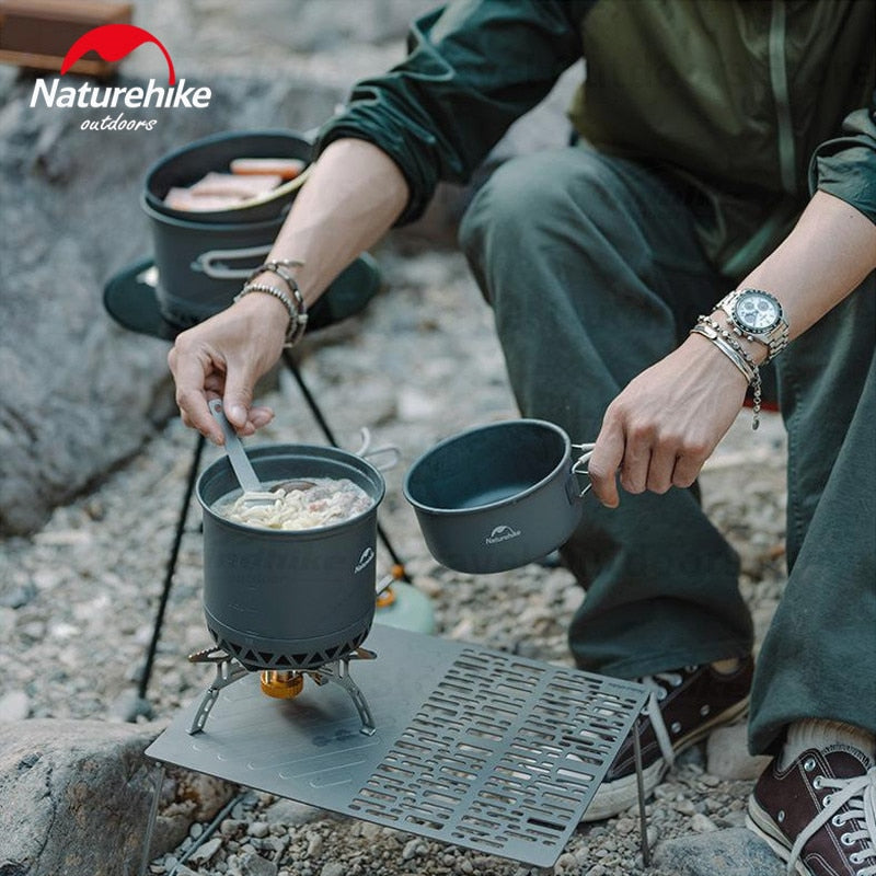 Naturehike Fast Heating 2 in 1 Camping Pot Set Hard Aluminum 1.2/1.8L Hiking Portable Ultralight Aluminum Non-Stick Outdoor 1-2 Person Cookware