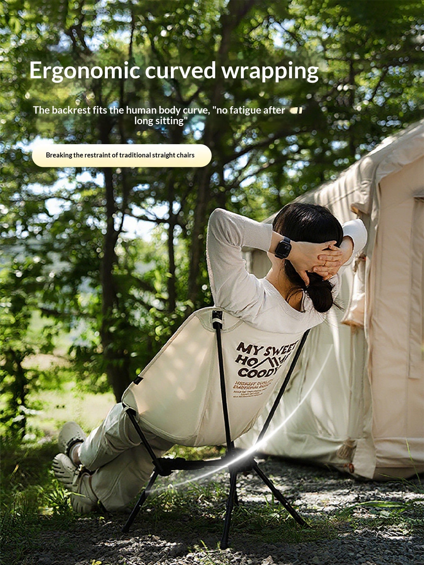 Coody Triangular Moon Chair Portable Ultralight Wide Seat Load Bearing Up To 120kg Max Triangular Bracket 600D Oxford Cloth With Storage Bag Outdoor