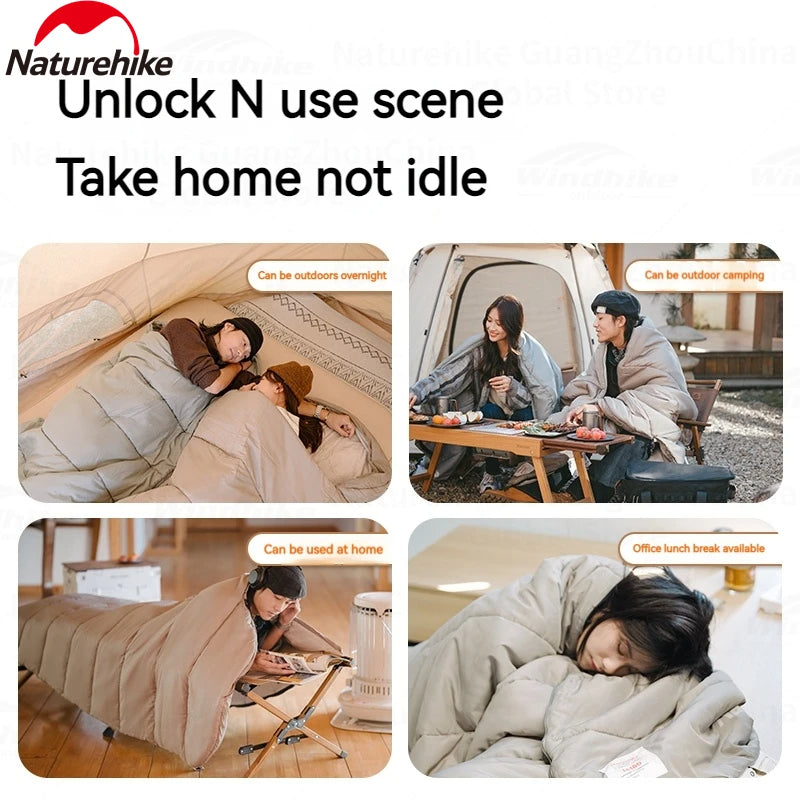 Naturehike M Series Hooded Sleeping Bag Portable Foldable Square Spliceable Envelope Double Person Washable Summer Winter Warm Sleeping Bag