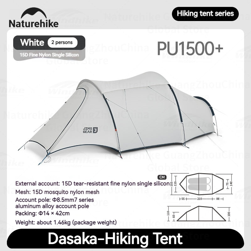 Naturehike JIM'S GEAR Series Trekking Tent Portable Ultralight 4 Seasons Tunnel Tent Camping Outdoor Hiking Picnic Beach Travel Tent 2 Person Nylon Waterproof Heavy Duty Original Nature Hike