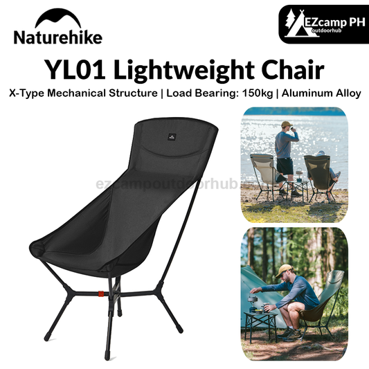 Naturehike YL01 Lightweight Chair Portable Camping Moon Chair Quick Open Wide Seats Load Bearing 150kg X-Type Mechanical Structure Folding Outdoor Fishing Beach Chair Aluminum Alloy