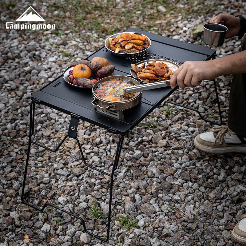 Campingmoon Modular Bridge Table Series Foldable Multiple Configuration IGT Compatible Outdoor Camping Black Folding Integrated Grill Kitchen Table