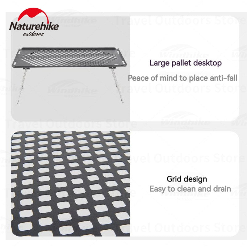 Naturehike Foldable Black Picnic Table Portable Stainless Steel IGT Stove Grill Accessories Compatible Stackable Multi-Layer Expandable Camping Table