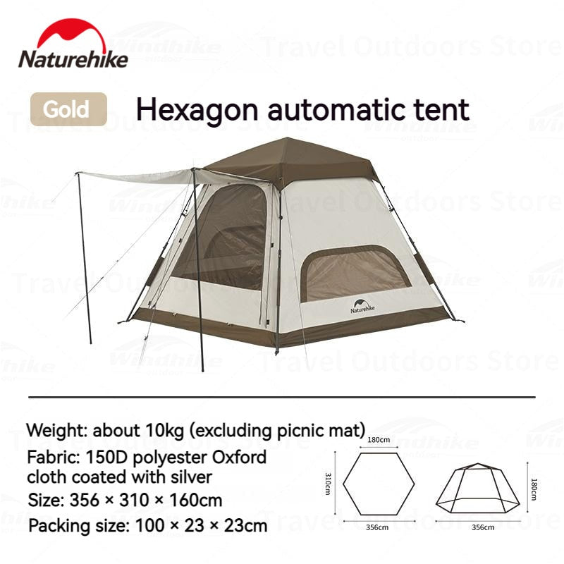 Naturehike HEXAGONAL Quick Built Automatic Tent 4 Person 8.5m² 150D Oxford 2 Door Breathable Mesh Portable Outdoor Camping Shelter with Awning Ango