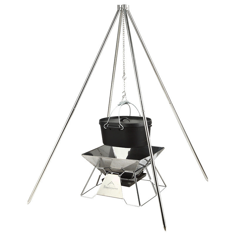 Campingmoon MT-130 Stainless Steel Quadpod Large Four-legged Dutch Pot Bracket Hanger Heavy Duty Cooking Tetrapod Hanging Pot Cookware Utensil