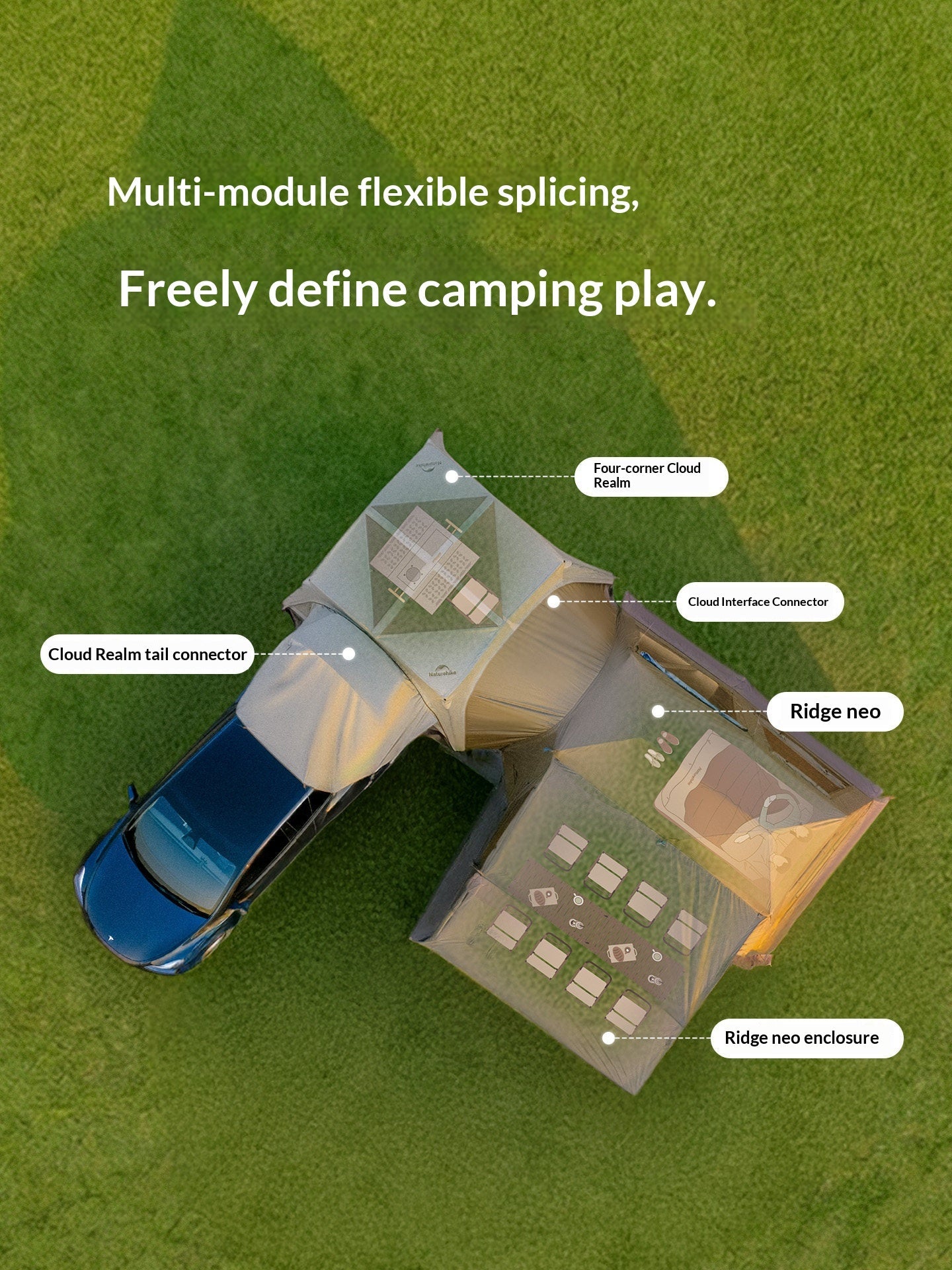 Naturehike VILLAGE 13 NEO Automatic Tent Cabin Style Multiple Settings Tent 2 Bedroom 1 Living Room Ti Black Coated Sunscreen 6 Person Outdoor
