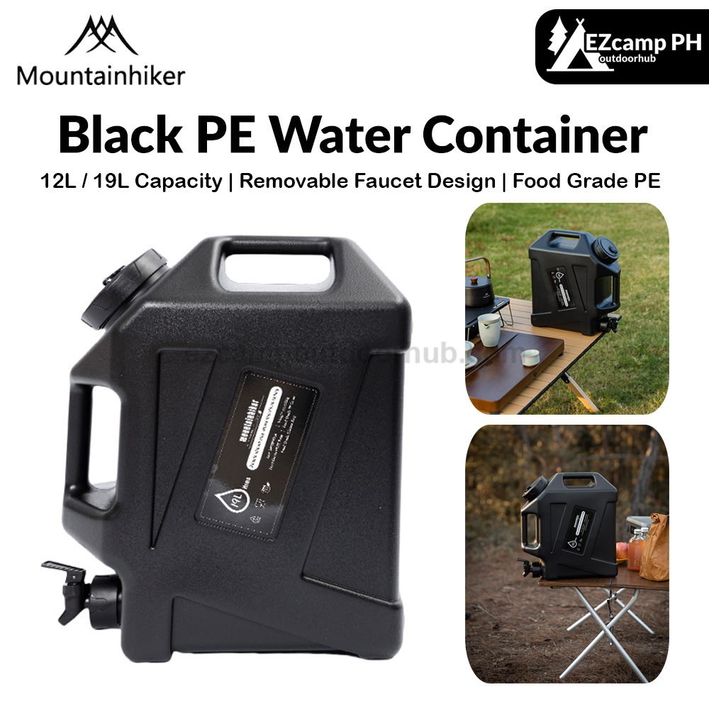 Mountainhiker Black PE Water Container Portable Lightweight Multipurpose 12/19L Large Capacity Removable Faucet Design Food Grade PE Drinking Water Storage Tank Bucket Outdoor Camping