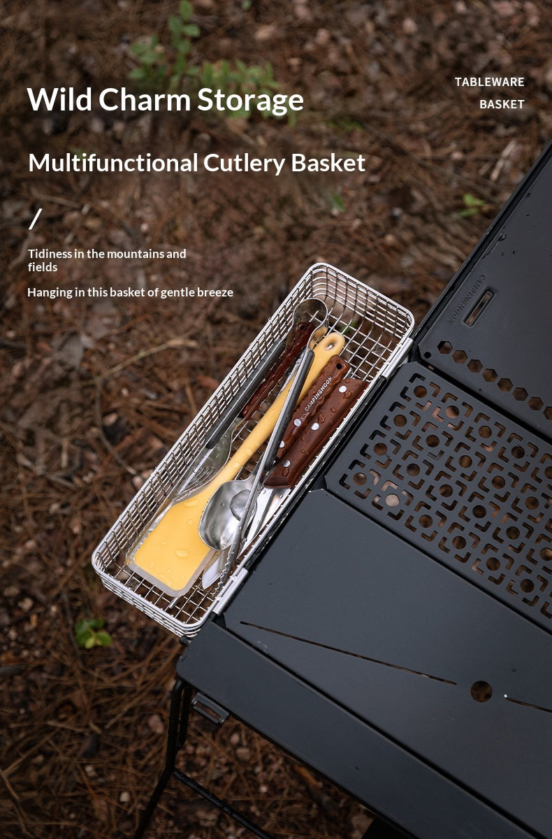Campingmoon CK-10 IGT Side Table Hanging Stainless Steel Basket Cutlery Utensil Storage Drain Rack