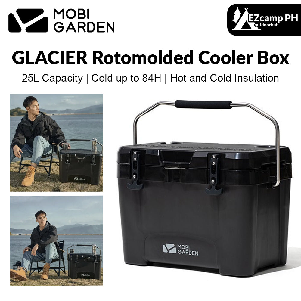 Mobi Garden GLACIER Rotomolded Cooler Storage Box 25L Food Drink Ice Chest Cold Hot Container Cold up to 84H Long Lasting Food Grade PU PP Material
