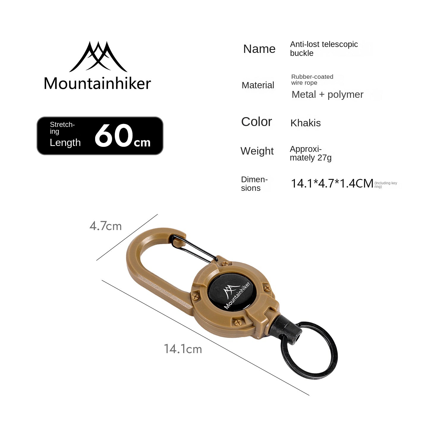 Mountainhiker SZK1315 Hook Buckle Rope Portable Multipurpose Anti Lost Telescopic Stretchable Lanyard 60cm Keychain Fastener Hiking Outdoor Camping Travel