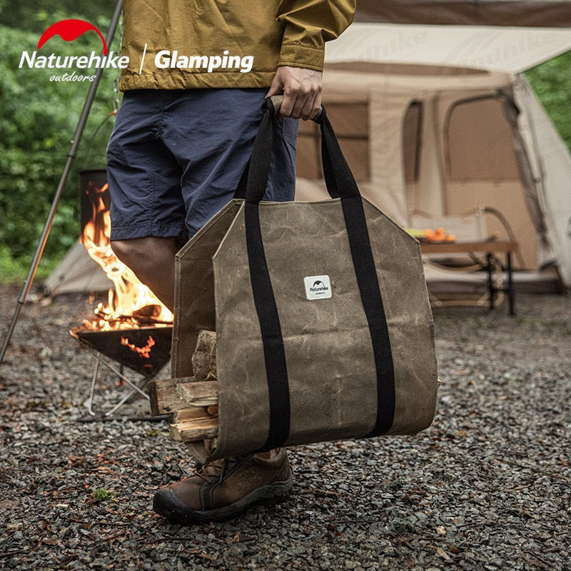 Naturehike Firewood Carrying Storage Bag Portable Ultralight Multi-Purpose Thick Canvas 16A Oil Wax Canvas Fire Wood Camping Tent Pole Carrier Carry Outdoor Hiking Beach Travel Equipment Original Nature Hike