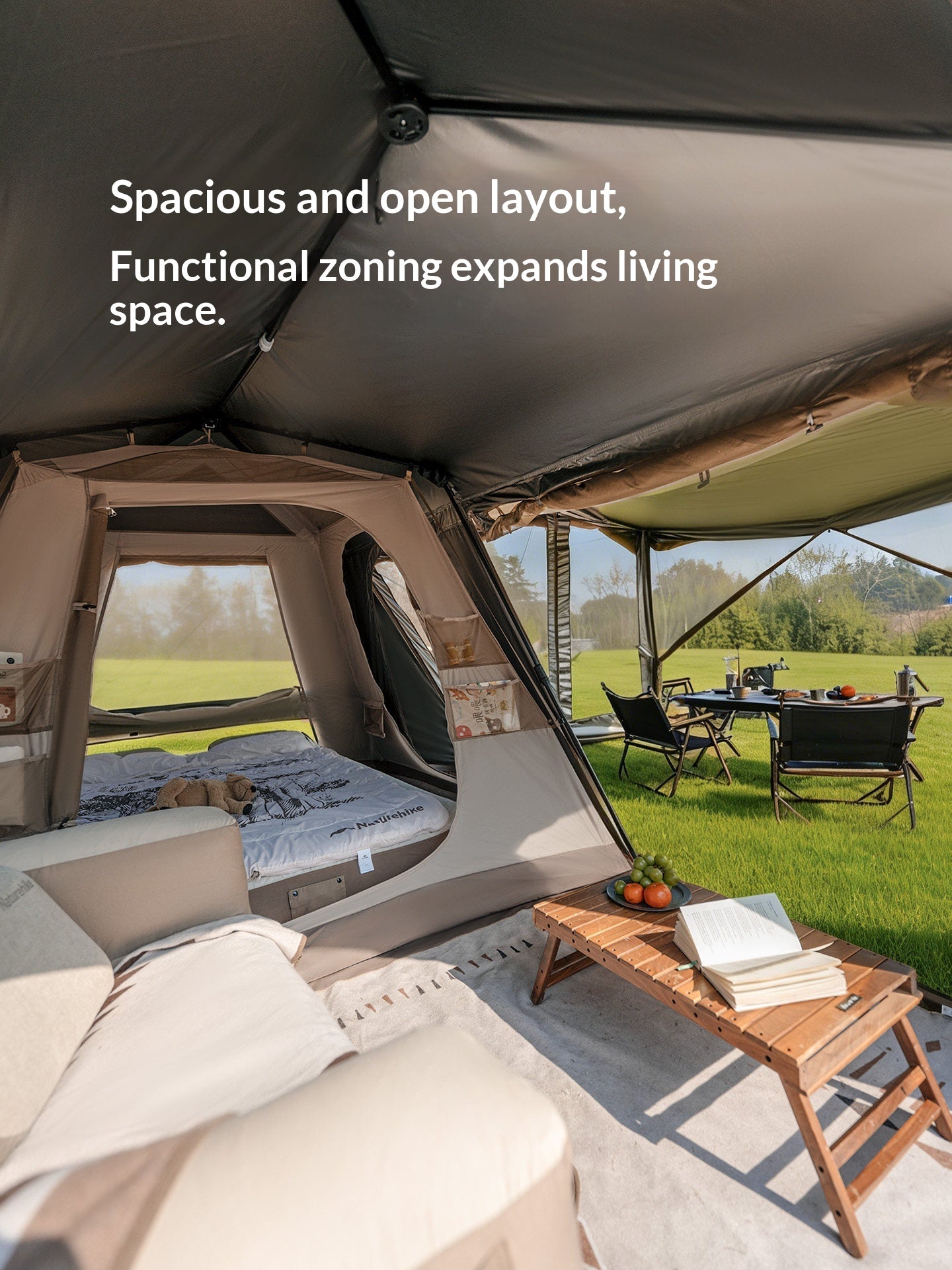 Naturehike VILLAGE 13 NEO Automatic Tent Cabin Style Multiple Settings Tent 2 Bedroom 1 Living Room Ti Black Coated Sunscreen 6 Person Outdoor