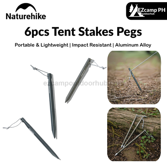 Naturehike 6Pcs Tent Stakes Pegs Portable Aluminum Alloy Camping Tent Stakes Shelter Nail Durable Impact Resistant Outdoor Camping Hiking Accessories