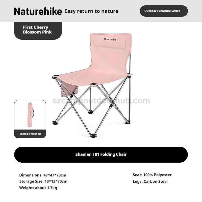 Naturehike T01 Folding Chair Heighten Widened Comfortable Beach Chair With Side Pocket Load Bearing 200kg Fishing Seat X-Shaped Structure Support Camping