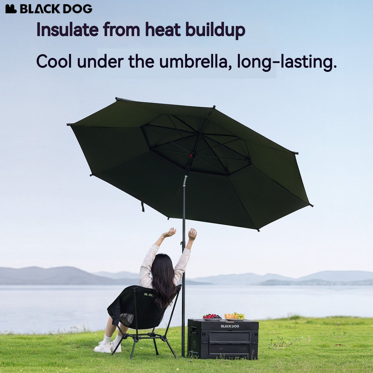 Blackdog SUNSET 2.0 Umbrella Outdoor Camping Picnic Beach 360 Black Coated Sunscreen 5m² Shade Area