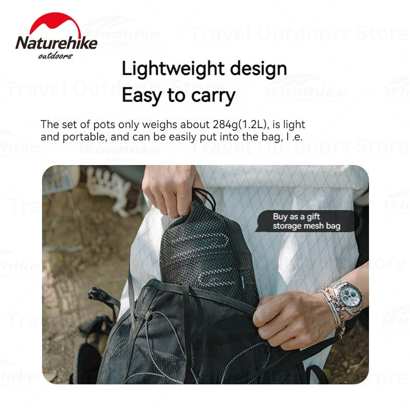 Naturehike Fast Heating 2 in 1 Camping Pot Set Hard Aluminum 1.2/1.8L Hiking Portable Ultralight Aluminum Non-Stick Outdoor 1-2 Person Cookware