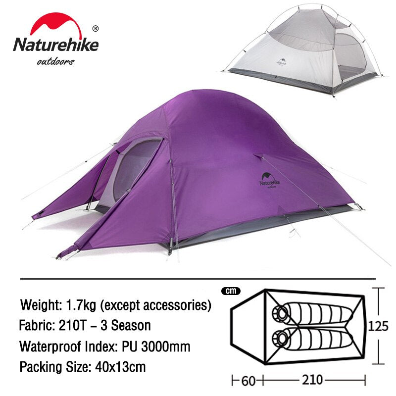 Naturehike Cloud Up Series 1 2 3 Person Portable Ultralight Outdoor Camping Hiking Waterproof 3 Season Camp Tent in 210T 20D Original Upgraded Version