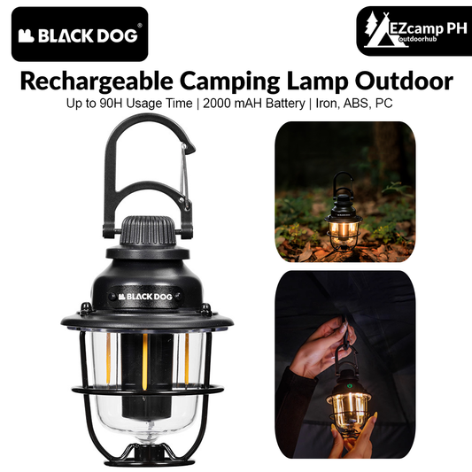 BLACKDOG Rechargeable Camping Lamp Outdoor Portable Ultralight Multi-Function Emergency Atmosphere Light Tent Retro Hanging Lantern Waterproof Hiking Picnic Travel Heavy Duty Original Black Dog