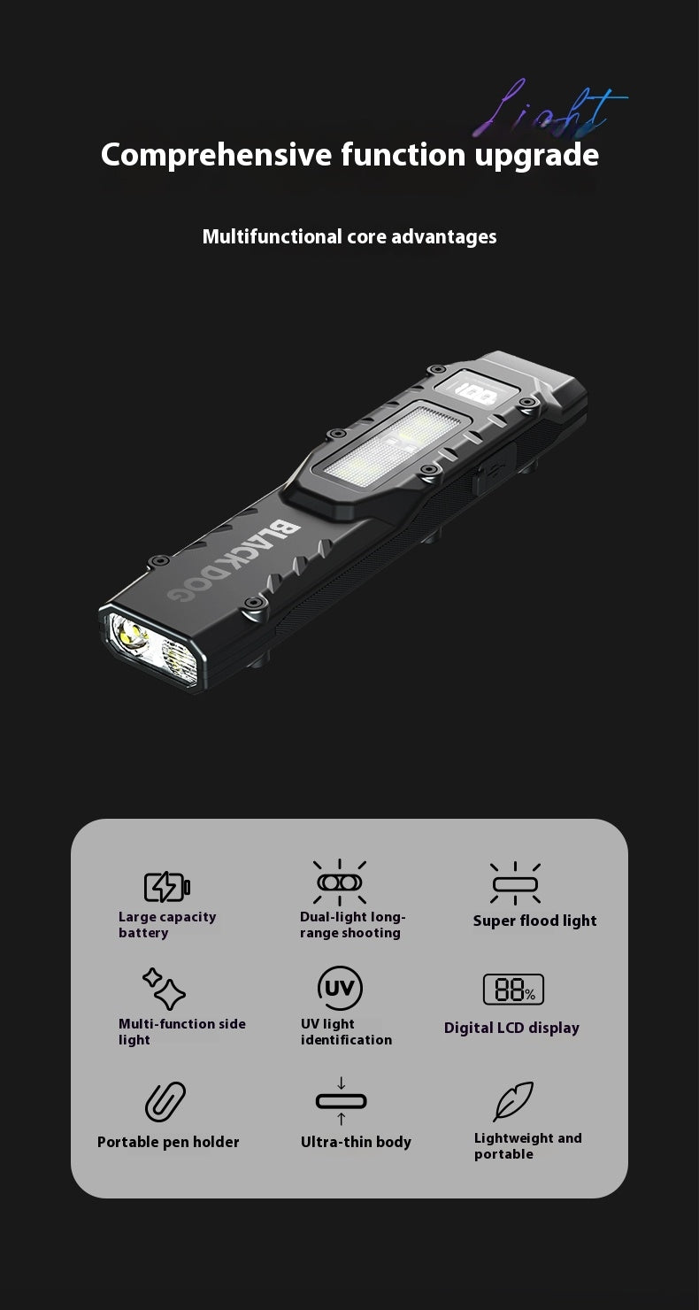 Blackdog NIGHT BLADE R1 Pocket Flashlight Portable Ultralight Multipurpose Tactical Dual LED Core Bright Flashlight IPX4 Waterproof 15H Battery Life 810LM Outdoor Hiking Travel