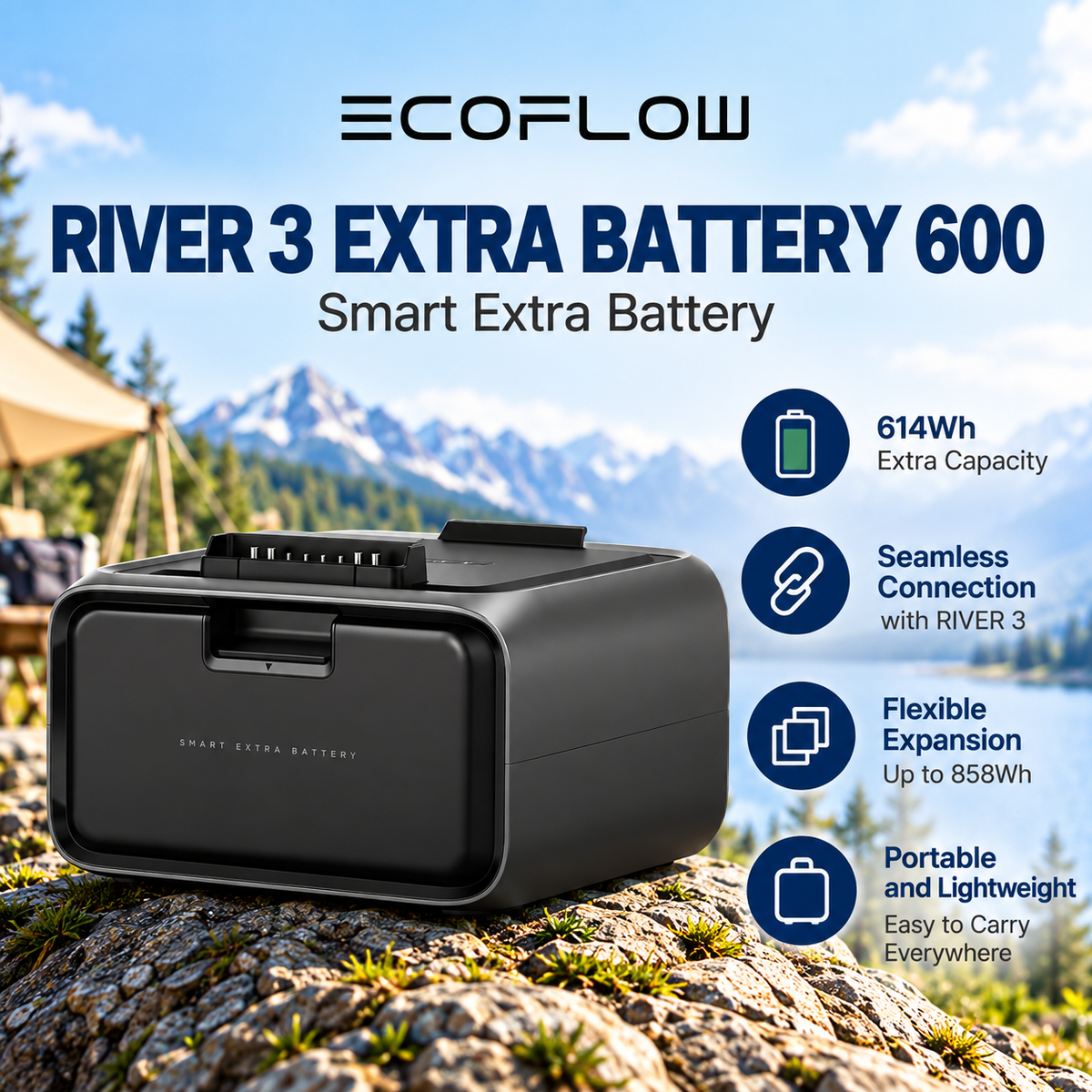 Ecoflow RIVER 3 Extra Battery Add-on Portable Lightweight Power Source Battery Backup Energy Storage Emergency Backup