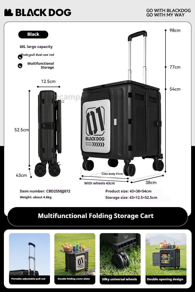 Blackdog Multifunctional Folding Storage Cart Portable Collapsible Trolley 60L Large Capacity Multipurpose Table Storage 2 Door Design Outdoor Camping