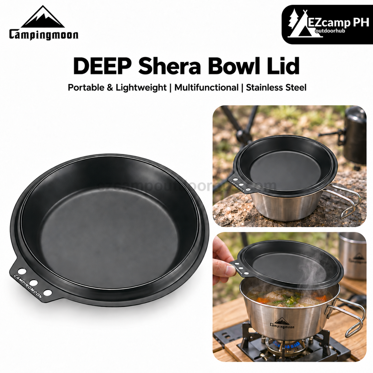 Campingmoon DEEP Shera Bowl Lid Portable Lightweight Multipurpose Picnic Plate Deep Dipping Dry Dish Steamer Lid Cutlery Outdoor Cookware Camping