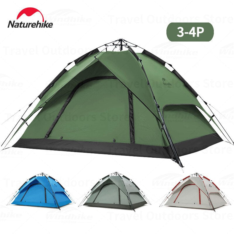 Naturehike Automatic Pop Up Camping Tent Fast Quick Build 3 and 4 Person Dome Style 210D Polyester Waterproof 3000mm Instant Auto Outdoor Shelter Nature Hike Original Heavy Duty
