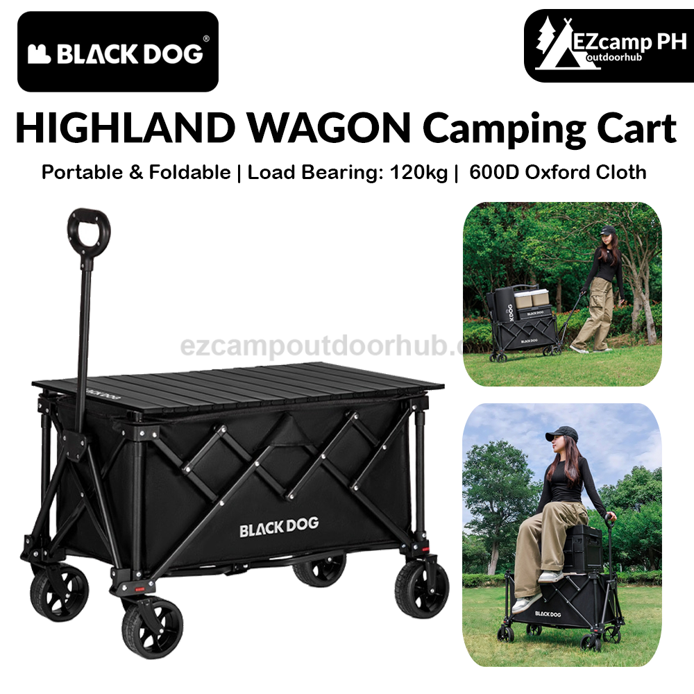 Blackdog HIGHLAND WAGON Camping Cart Portable Multipurpose Trolley with Table Board Carbon Steel Frame Double Layer 600D Oxford Cloth Fabric With Tabletop