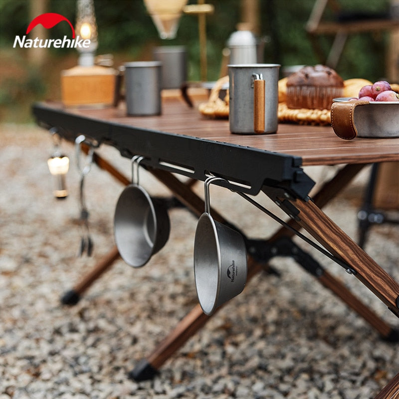 Naturehike Aluminum Alloy Egg Roll Table Ultralight Large 125cm With Hanging Rack For Utensils Foldable Desk Wood Wooden Texture Painted Hang