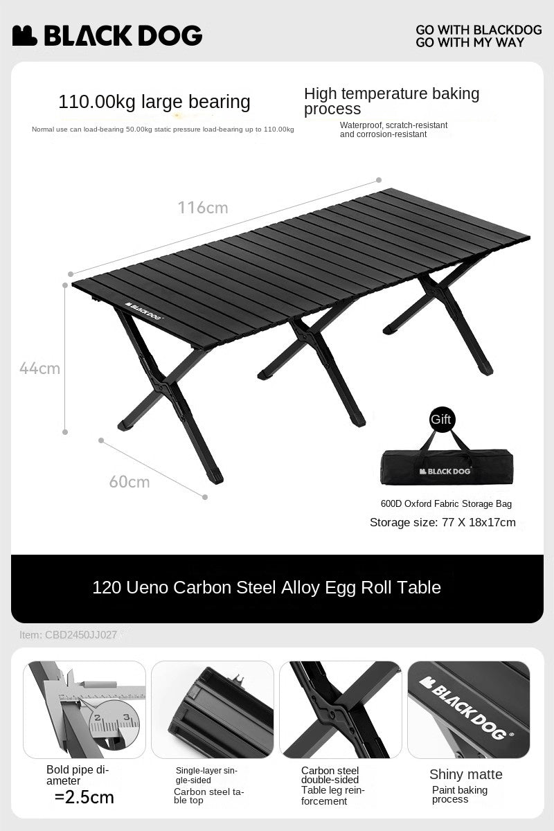 BLACKDOG Aluminum Alloy Egg Roll Table Portable Folding Camping Coffee Dining Table Outdoor Hiking Picnic Beach Foldable Board Triangular Cross Support