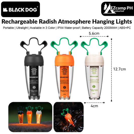 BLACKDOG Portable Rechargeable Radish Atmosphere Hanging Lights for Camping Hiking Travel Magnetic Mini LED Lamp Long Life Lighting Ambient Tent