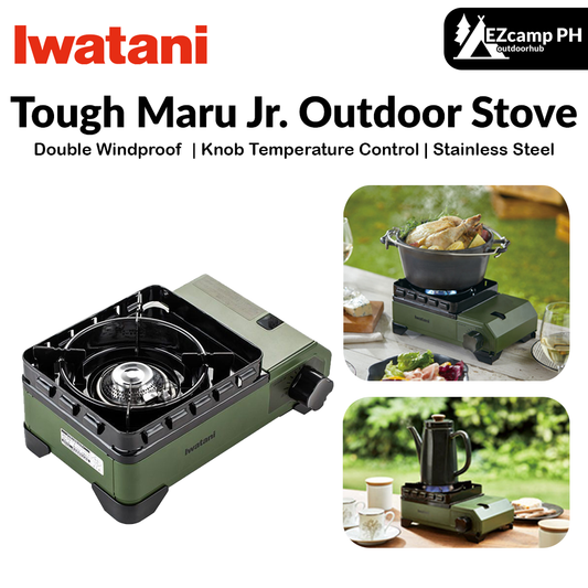 Iwatani Tough Maru Jr. Outdoor Stove Portable Butane Canister Cassette Stove With Double Integrated Windshield And Storage Case