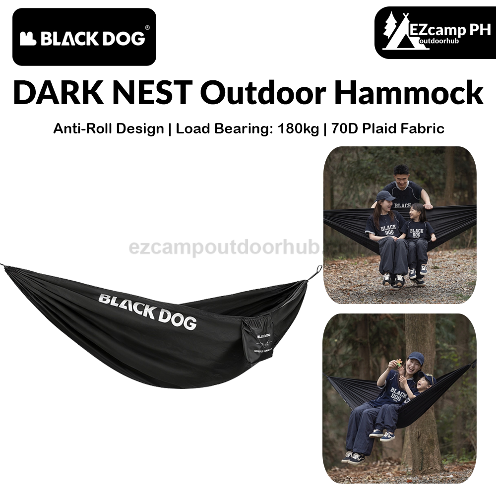 Blackdog DARK NEST Outdoor Hammock Ultralight Single 180kg Max Load Black Anti-Tipping Thick Tie Ropes Adult Outdoor Camping Swing Compact Storage